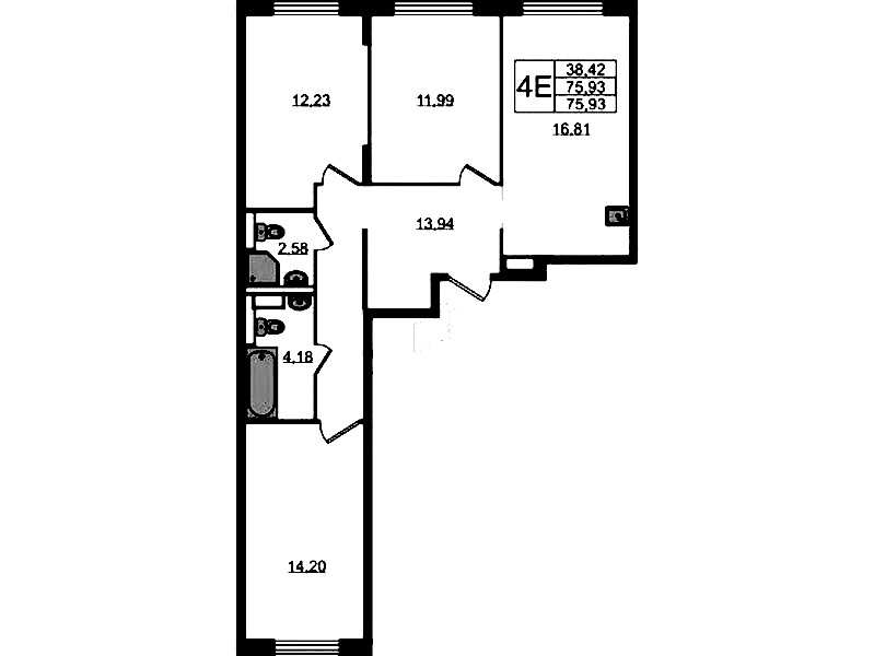 3-комнатная квартира 75.93 м², 10/12 эт., ЖК «Новые Лаврики»